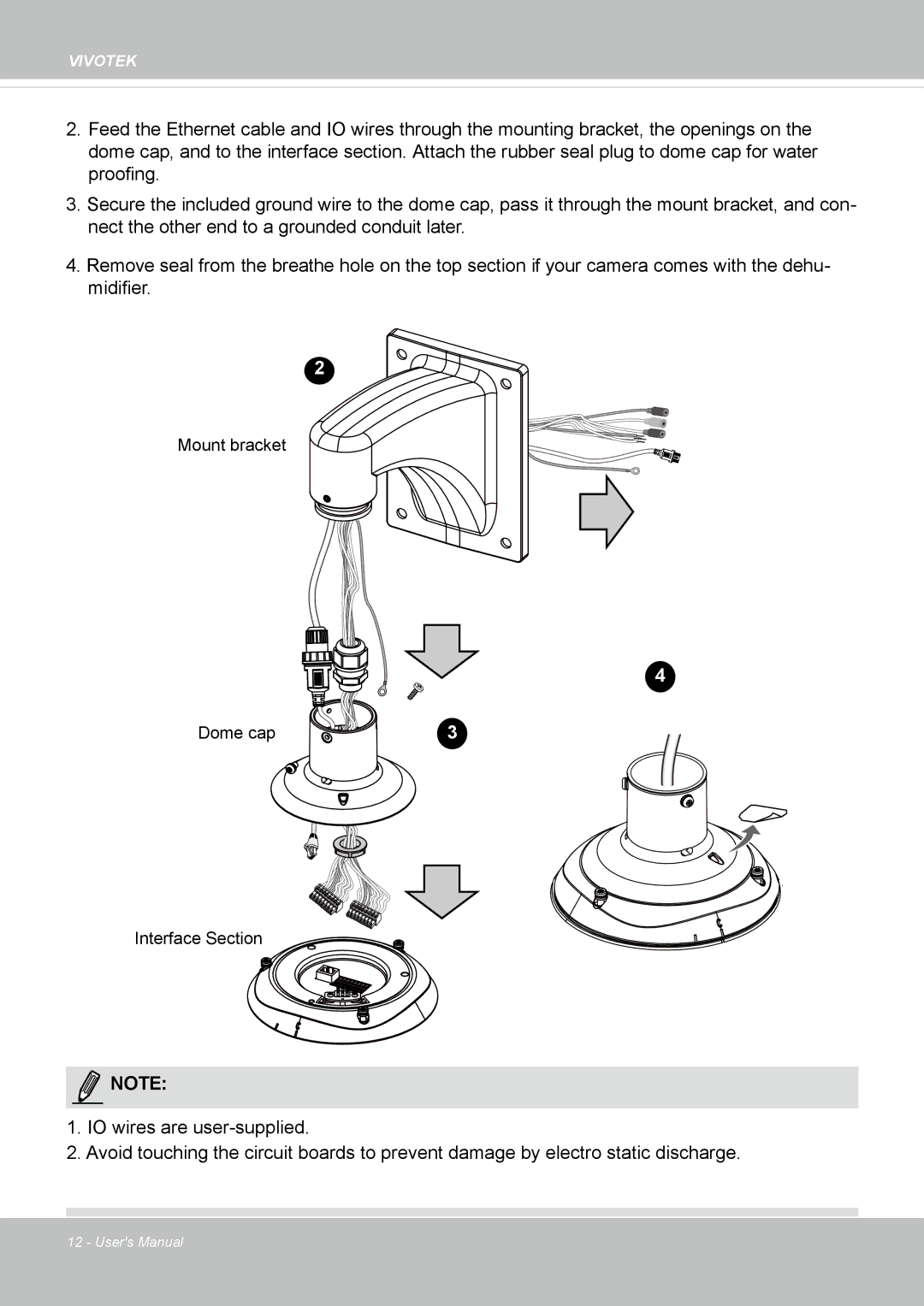 Vivotek SD8363E, 63E-M user manual Mount bracket Dome cap Interface Section 