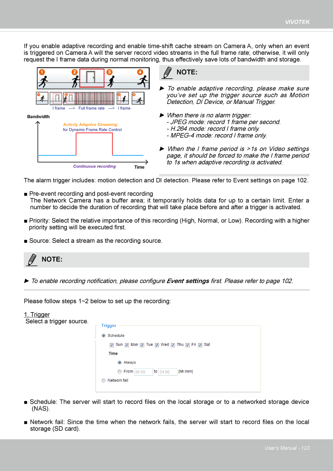 Vivotek 63E-M, SD8363E user manual Continuous recording 