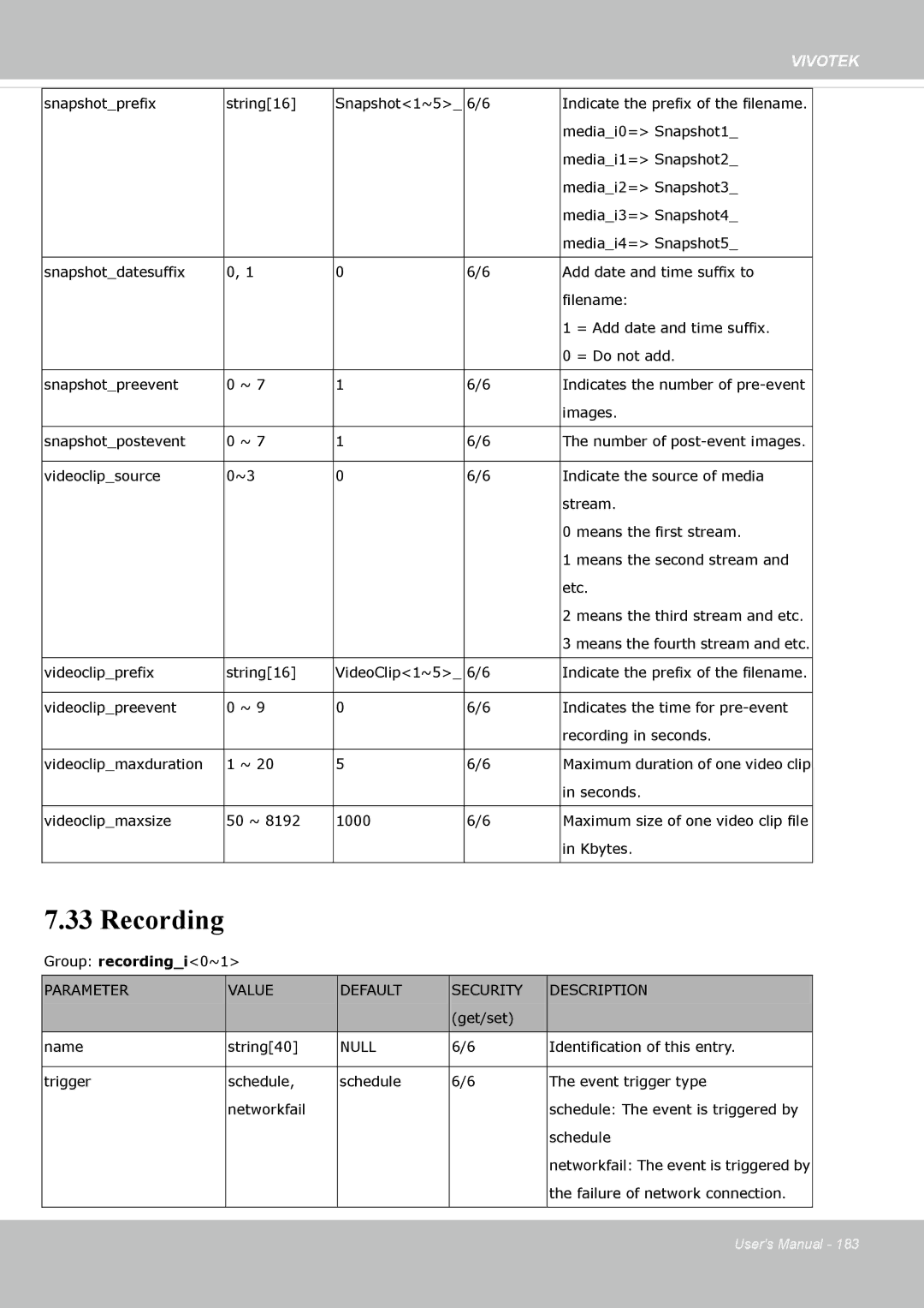 Vivotek 63E-M, SD8363E user manual Recording 