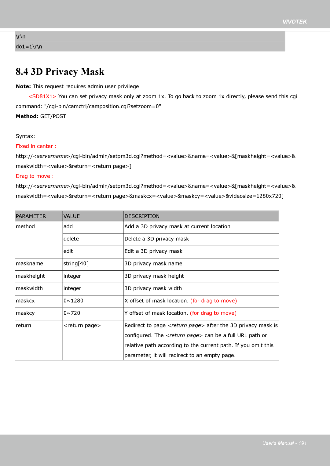 Vivotek 63E-M, SD8363E user manual 3D Privacy Mask, Fixed in center 