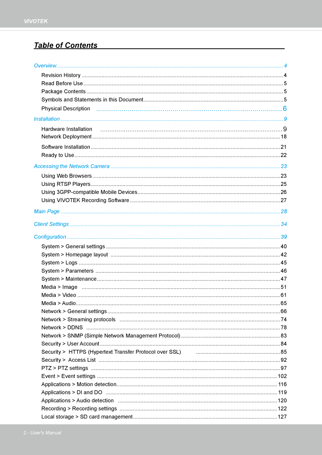 Vivotek SD8363E, 63E-M user manual Table of Contents 