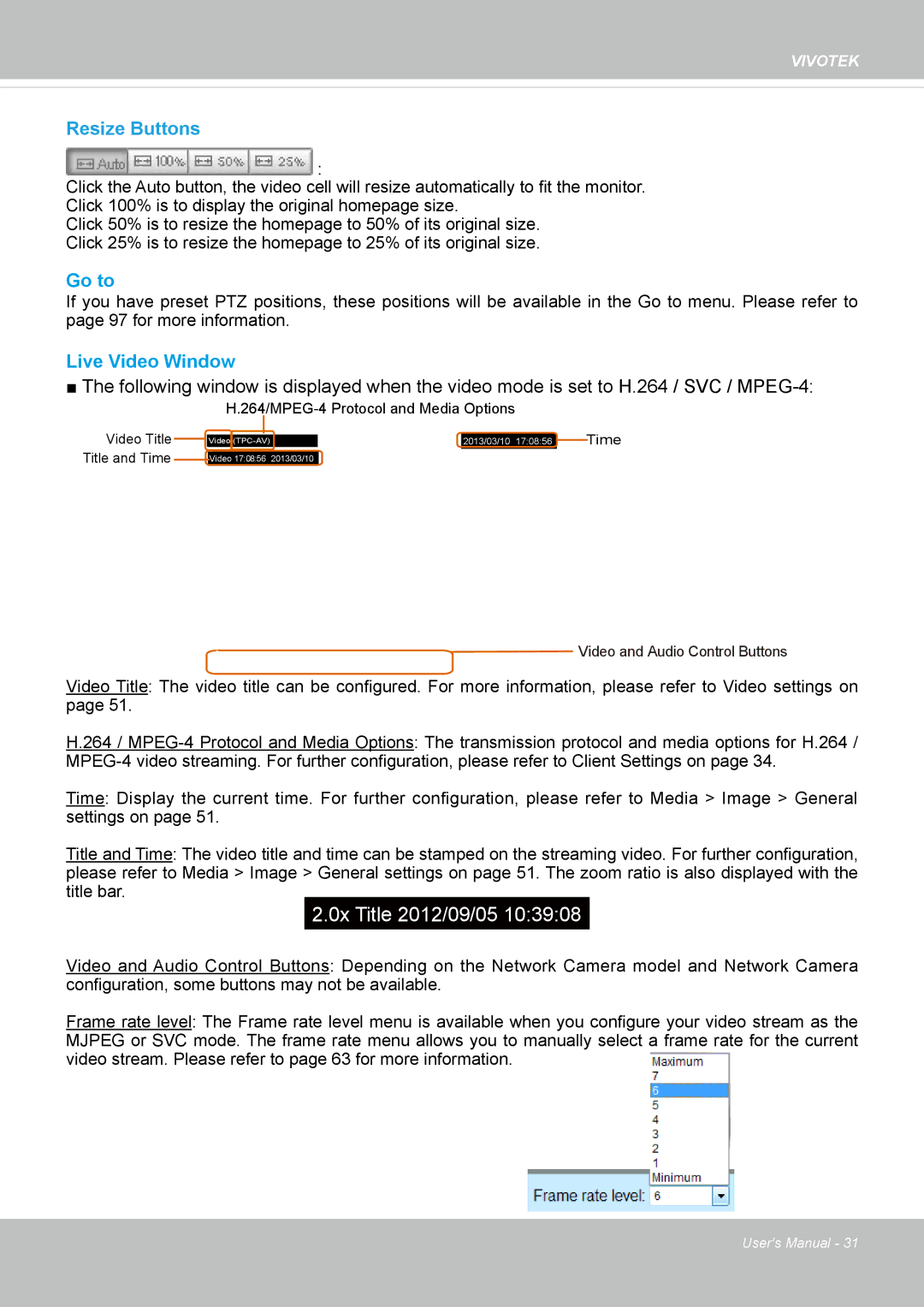 Vivotek 63E-M, SD8363E user manual Resize Buttons, Go to 