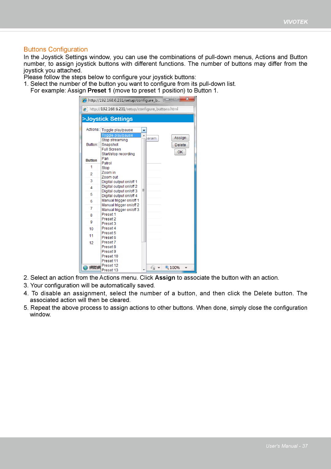 Vivotek 63E-M, SD8363E user manual Buttons Configuration 