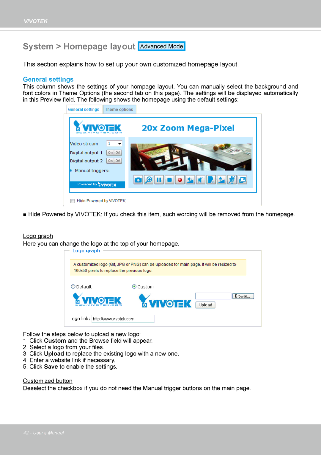 Vivotek SD8363E, 63E-M user manual System Homepage layout, General settings 