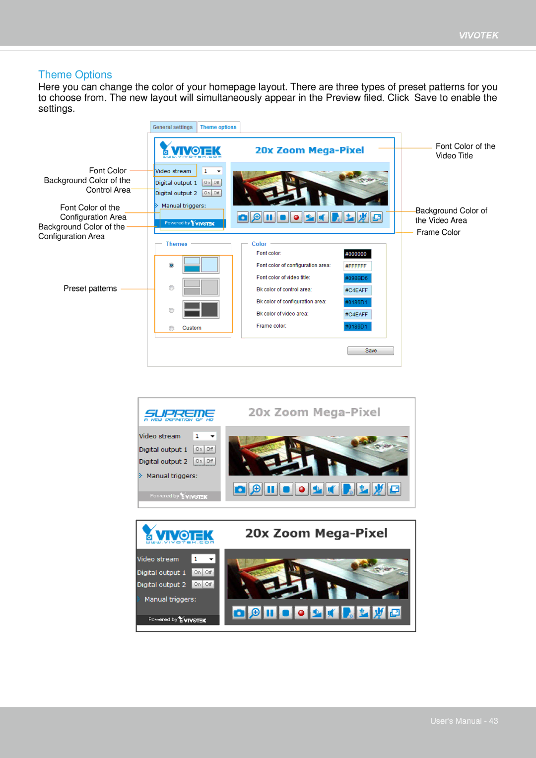 Vivotek 63E-M, SD8363E user manual Theme Options 