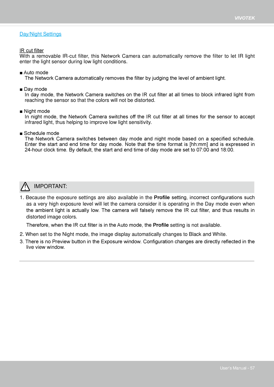 Vivotek 63E-M, SD8363E user manual Day/Night Settings 