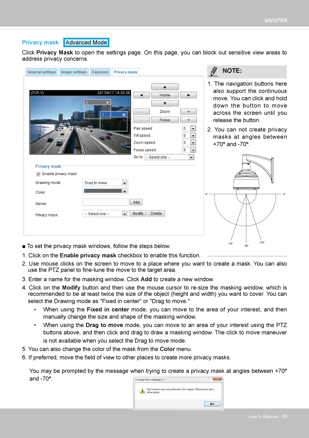 Vivotek 63E-M, SD8363E user manual Privacy mask 