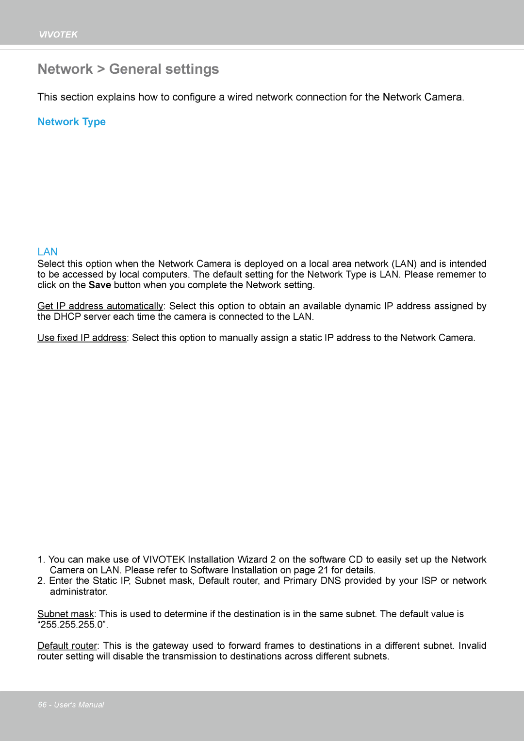 Vivotek SD8363E, 63E-M user manual Network General settings, Network Type 