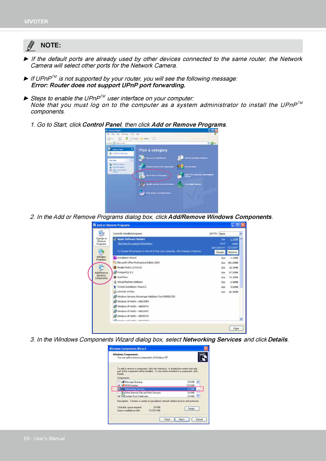 Vivotek SD8363E, 63E-M user manual Error Router does not support UPnP port forwarding 