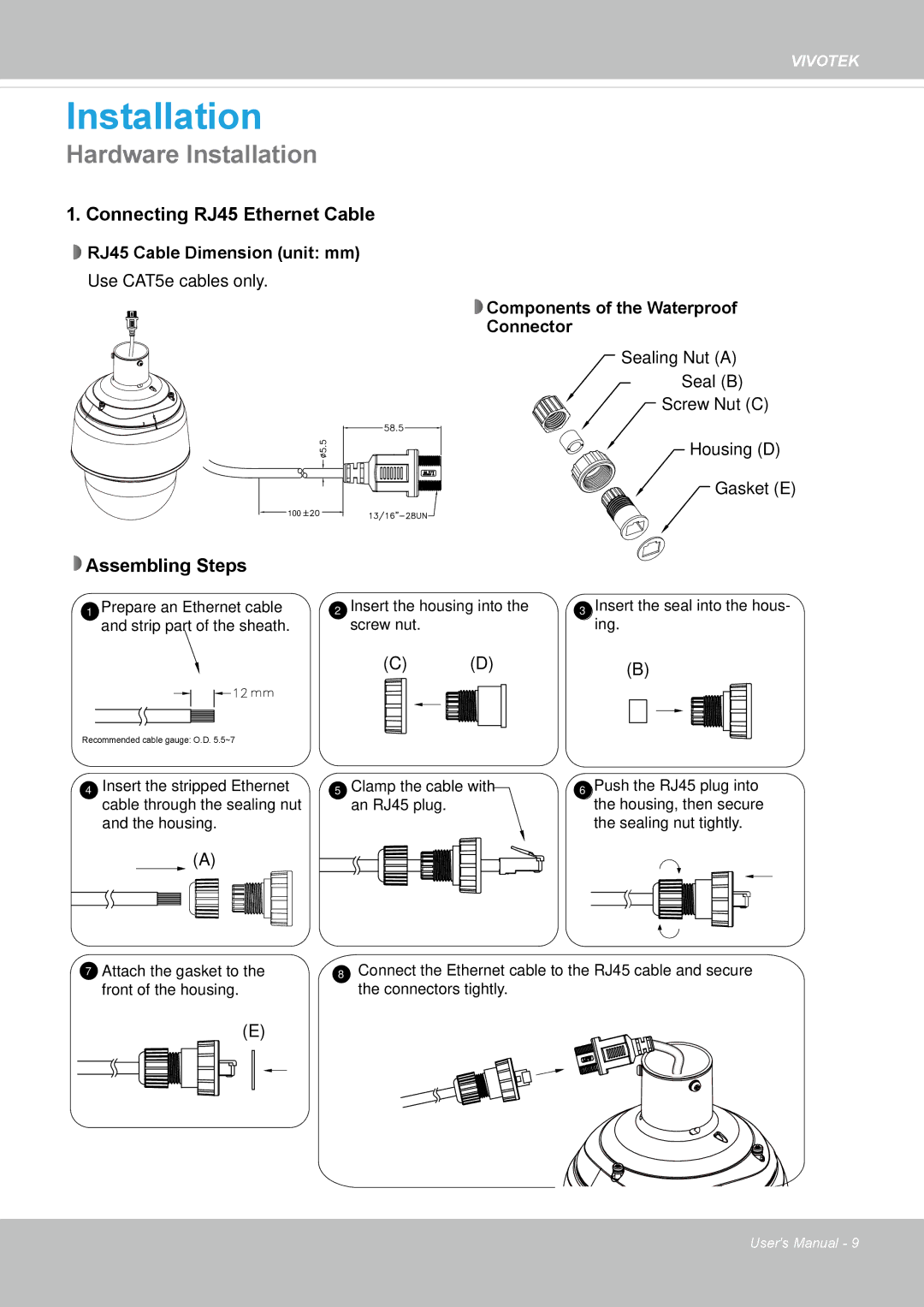 Vivotek 63E-M, SD8363E user manual Hardware Installation 