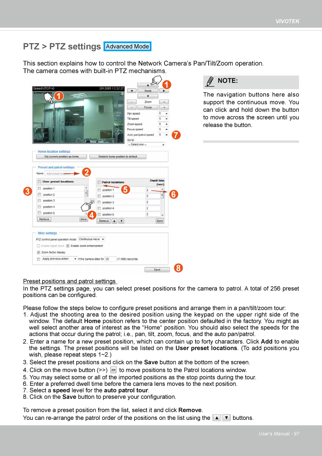 Vivotek 63E-M, SD8363E user manual PTZ PTZ settings 