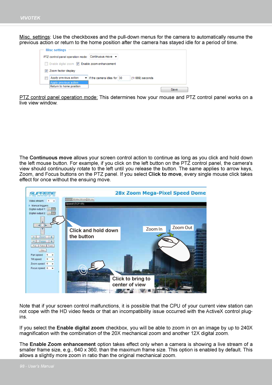 Vivotek SD8363E, 63E-M user manual Click and hold down 