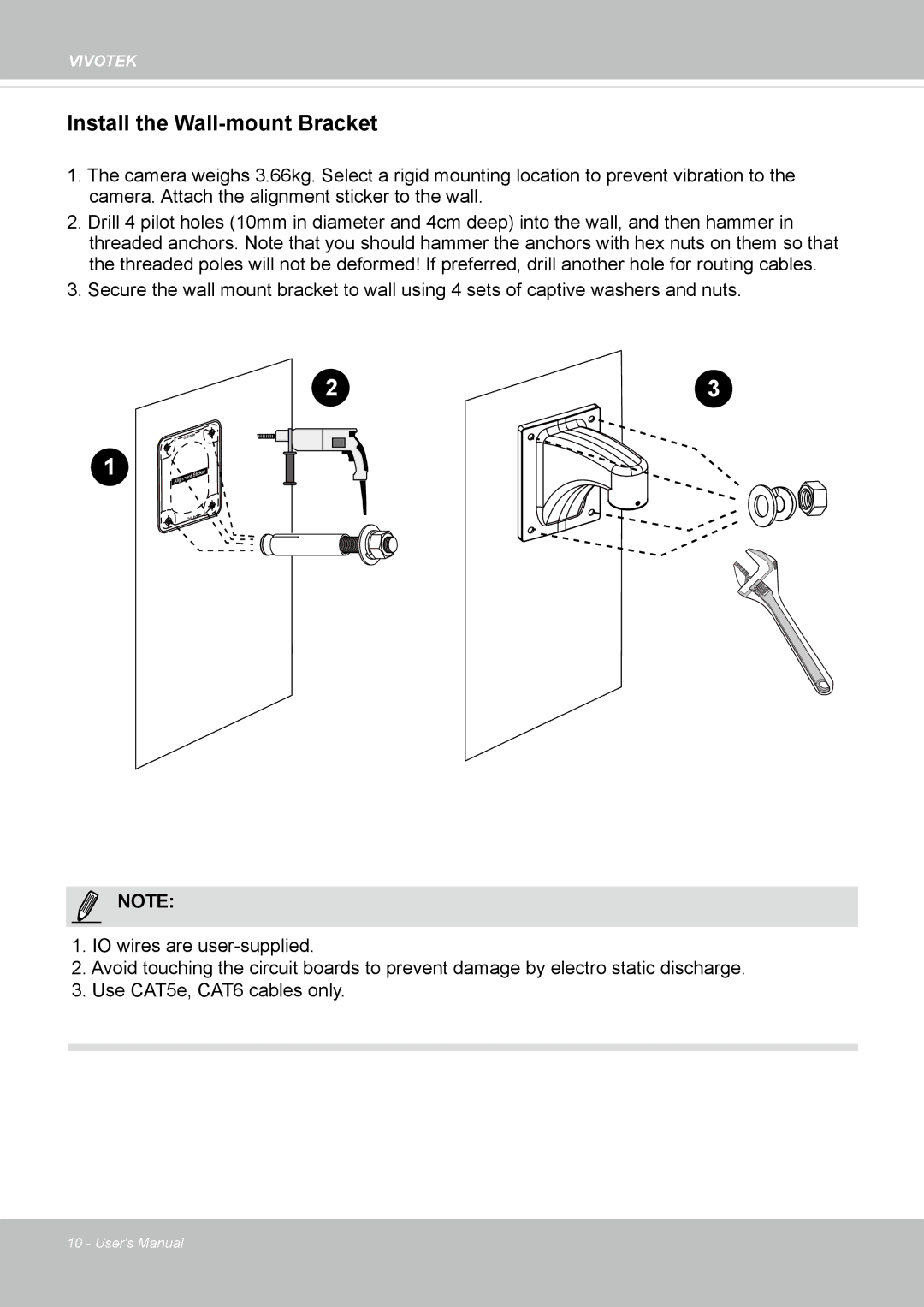 Vivotek SD8364E, M user manual Install the Wall-mount Bracket 