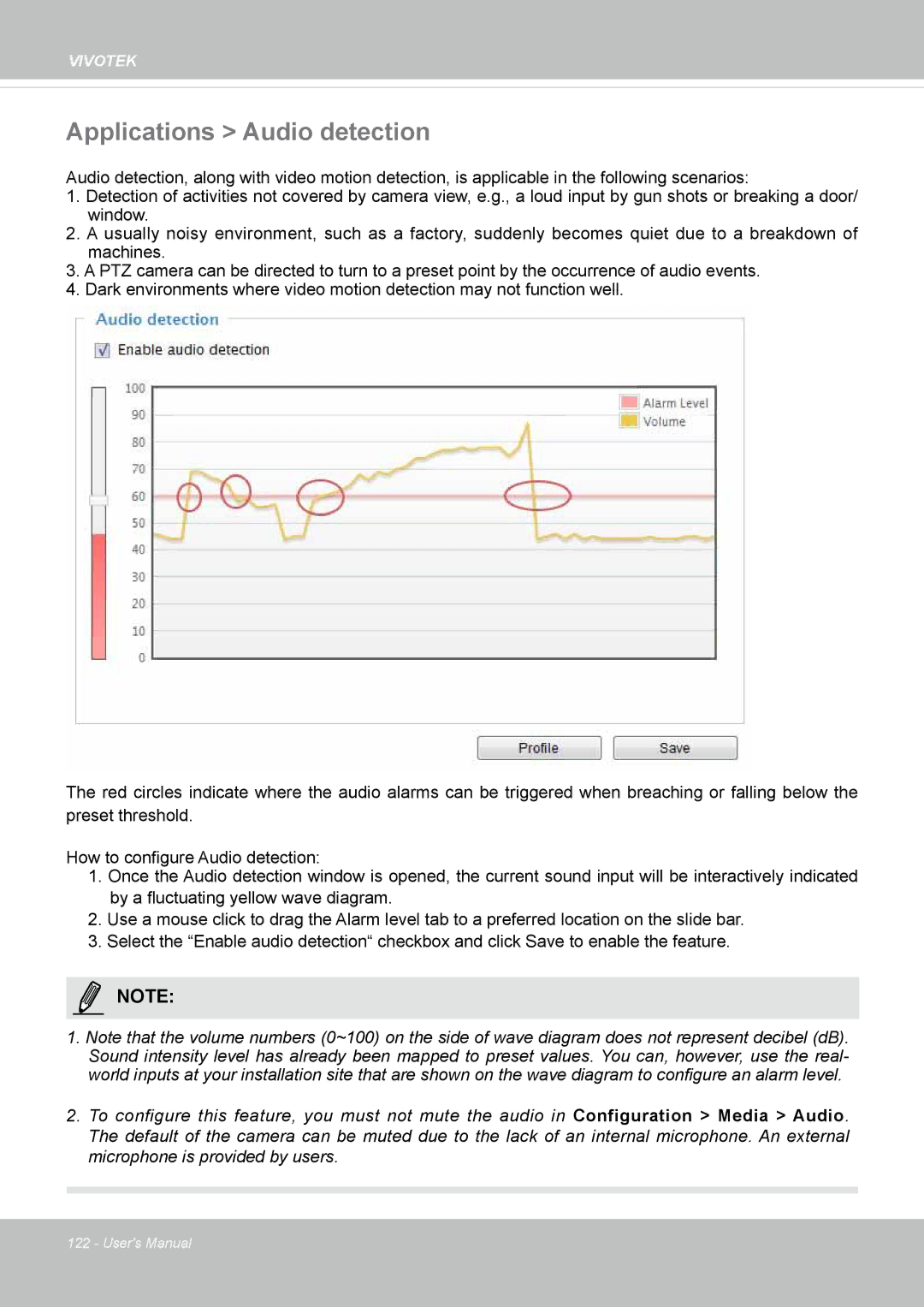 Vivotek SD8364E, M user manual Applications Audio detection 