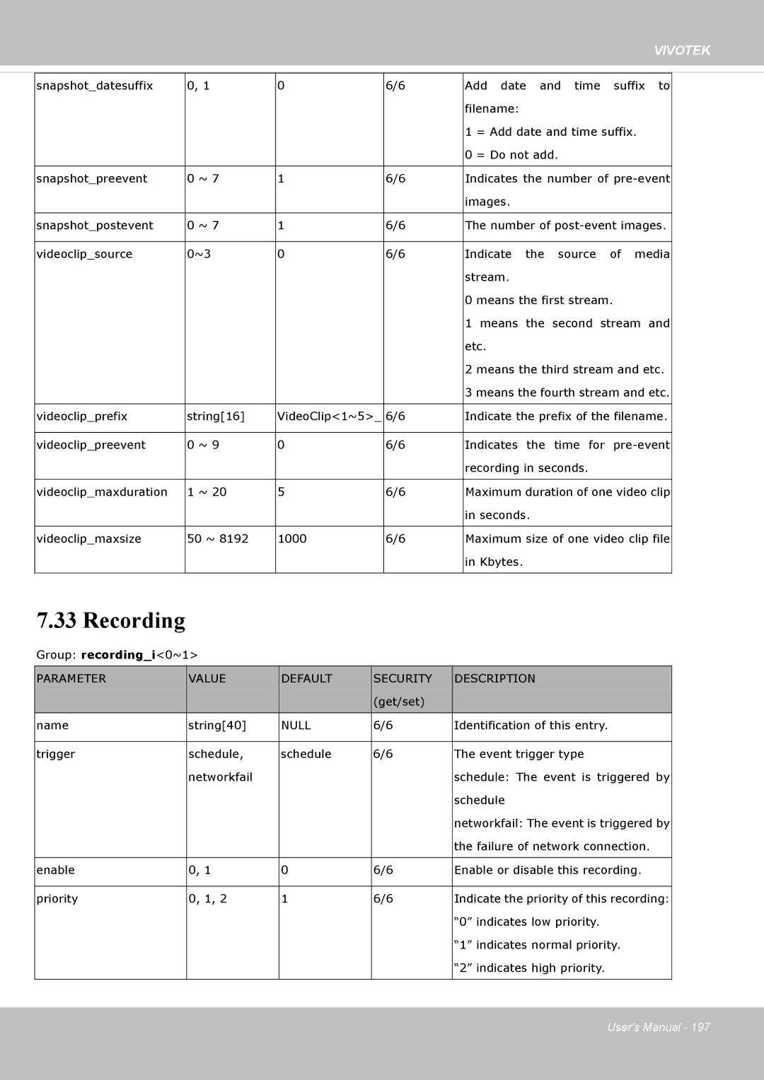 Vivotek M, SD8364E user manual Recording 