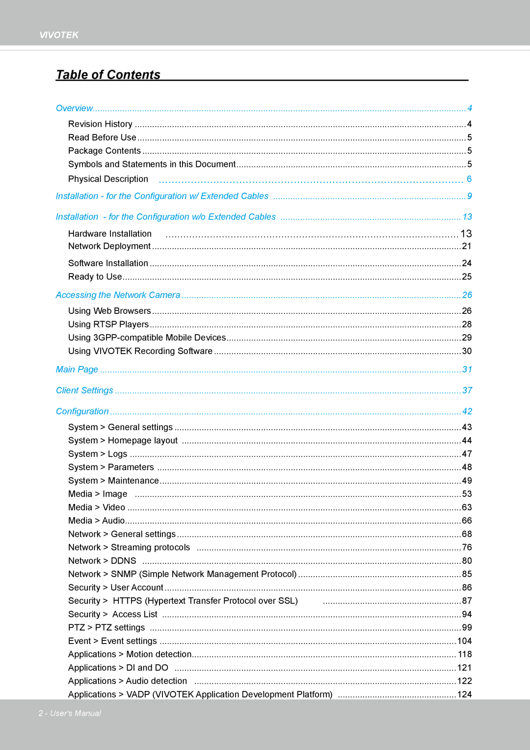 Vivotek SD8364E, M user manual Table of Contents 