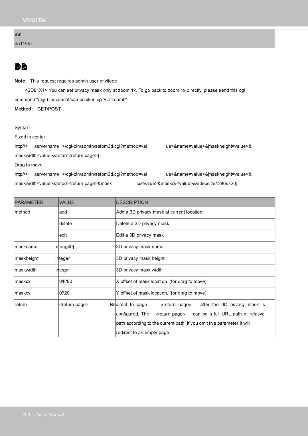 Vivotek SD8364E user manual 3D Privacy Mask, Syntax Fixed in center 