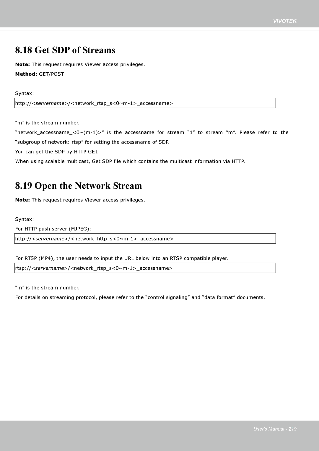 Vivotek M, SD8364E user manual Get SDP of Streams, Open the Network Stream 