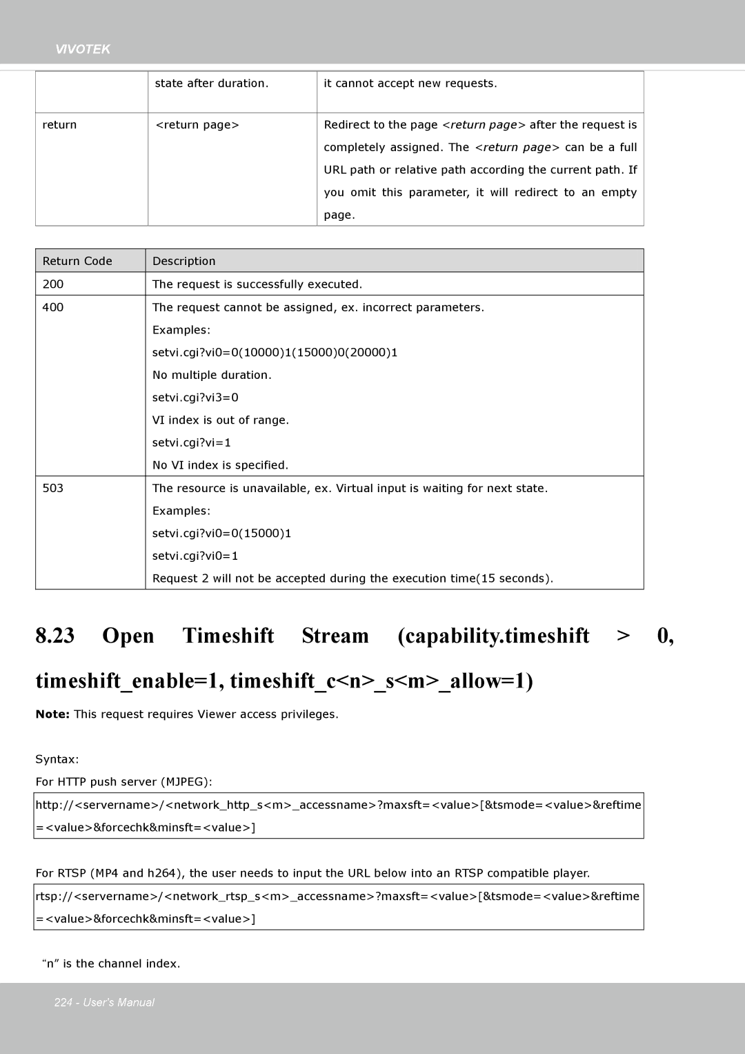 Vivotek SD8364E, M user manual State after duration It cannot accept new requests Return 