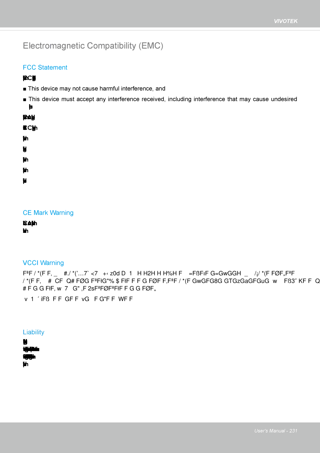 Vivotek SD8364E user manual Electromagnetic Compatibility EMC, Liability 