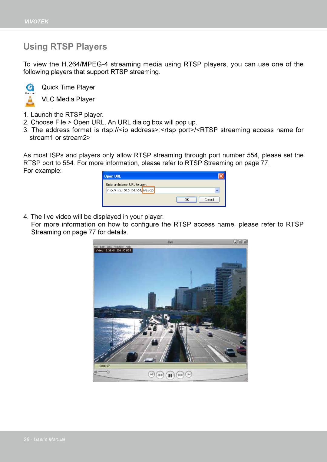 Vivotek SD8364E, M user manual Using Rtsp Players 