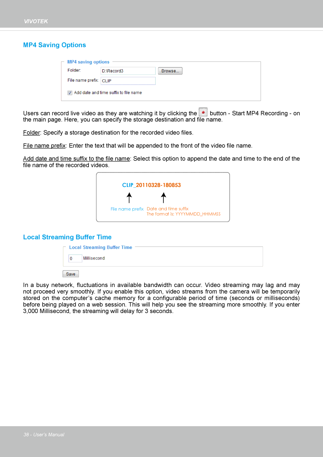 Vivotek SD8364E user manual MP4 Saving Options 