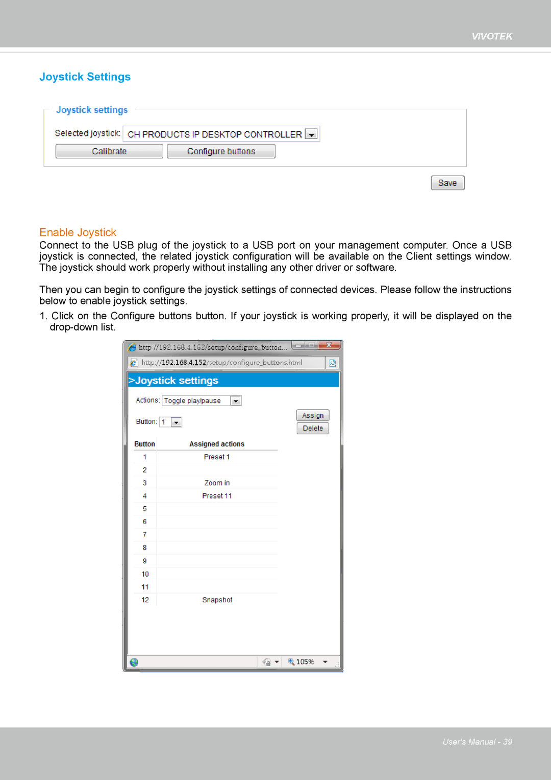 Vivotek M, SD8364E user manual Joystick Settings 