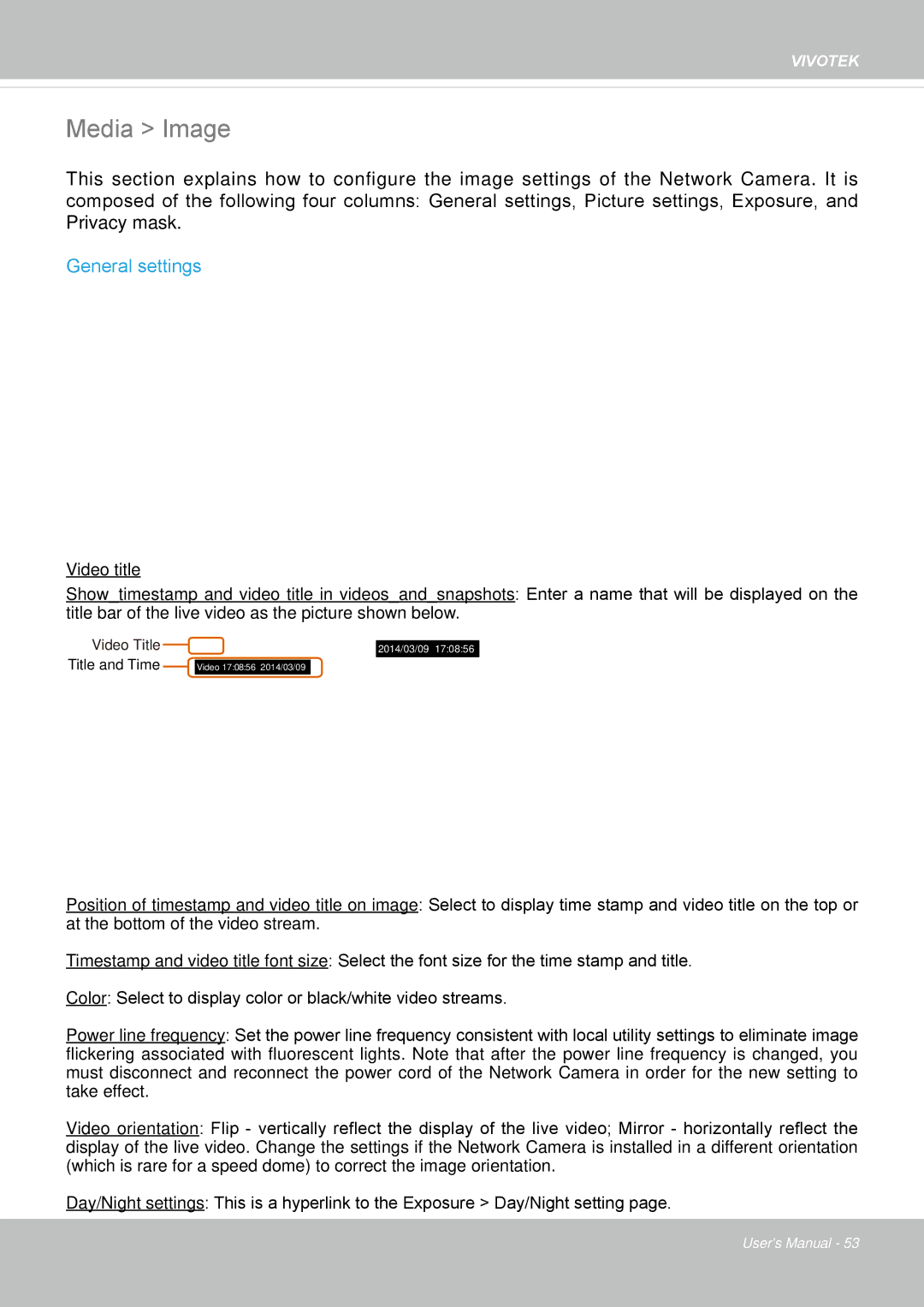 Vivotek SD8364E user manual Media Image, General settings 