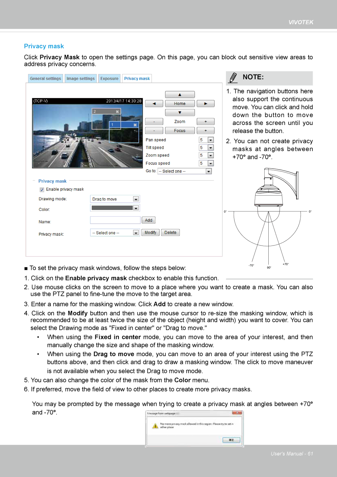 Vivotek M, SD8364E user manual Privacy mask 