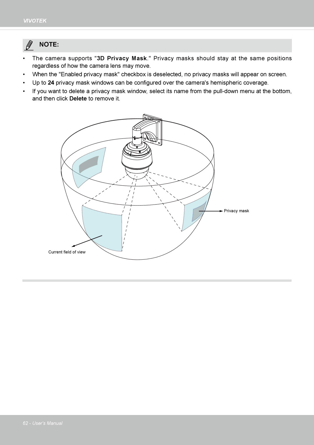 Vivotek SD8364E, M user manual Privacy mask Current field of view 