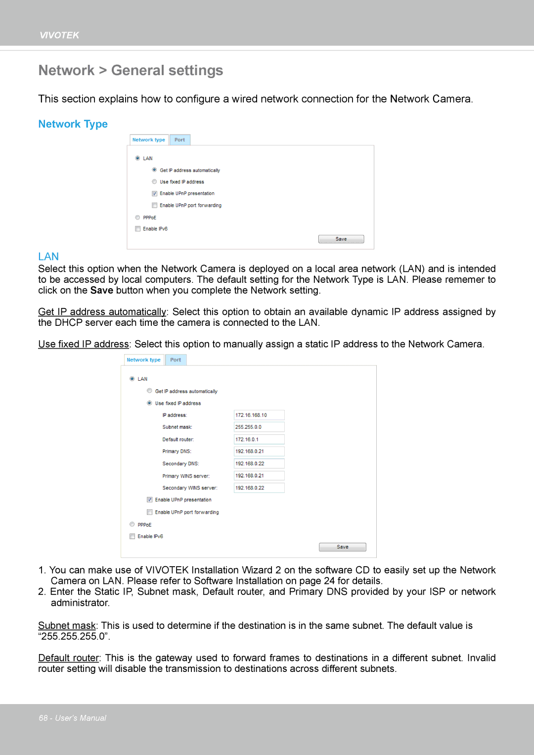 Vivotek SD8364E, M user manual Network General settings, Network Type 