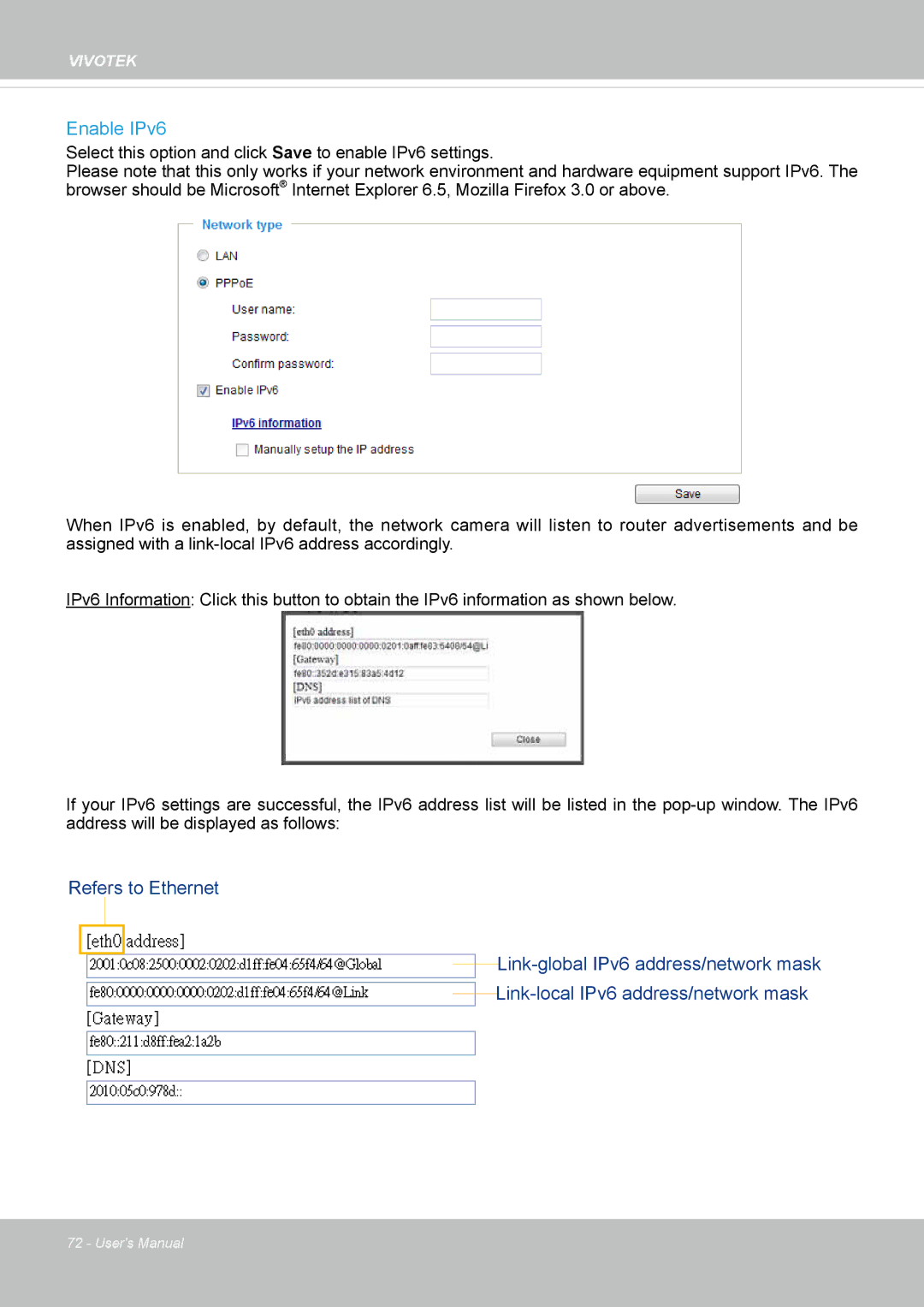 Vivotek SD8364E, M user manual Enable IPv6 