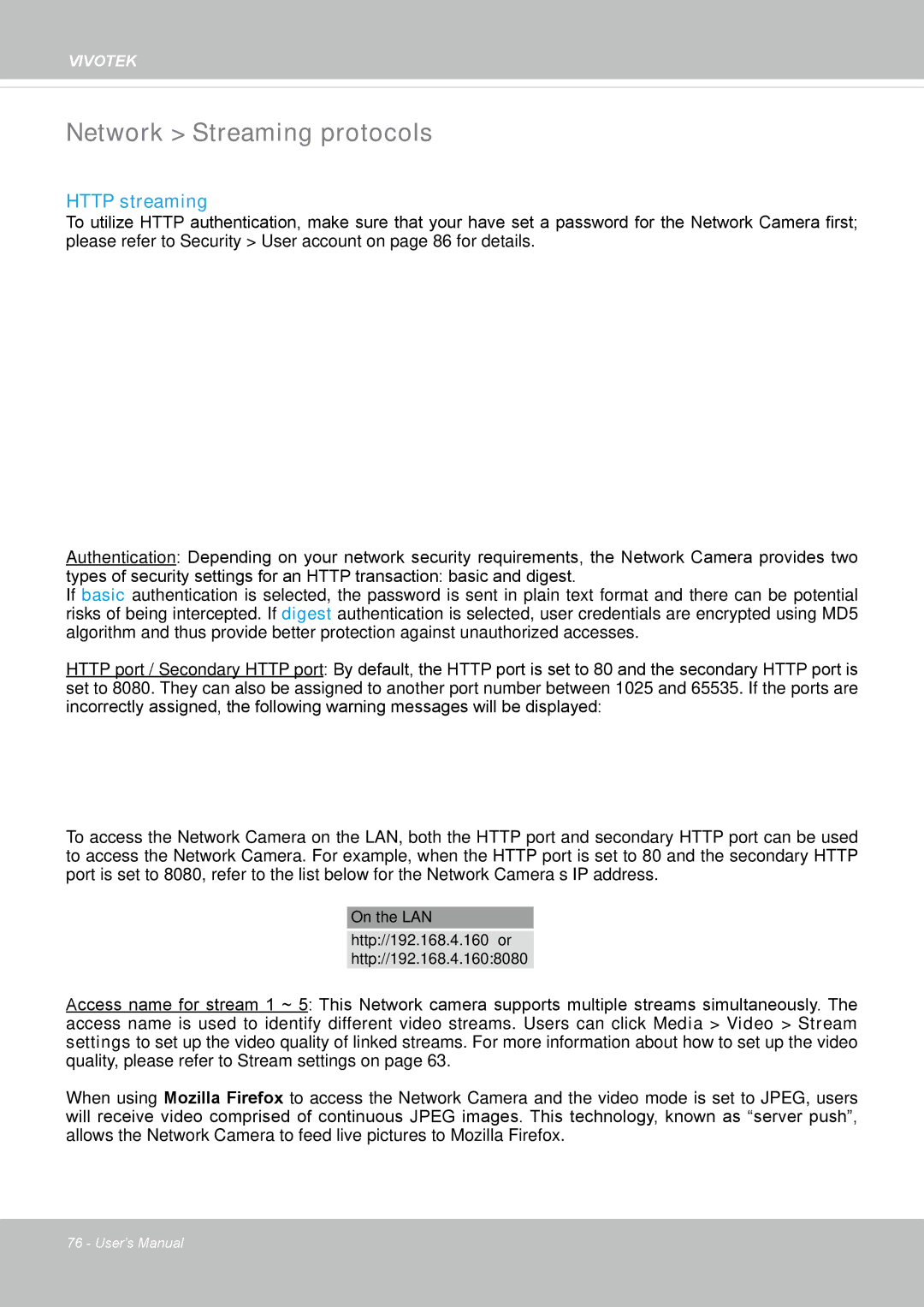 Vivotek SD8364E, M user manual Network Streaming protocols, Http streaming 
