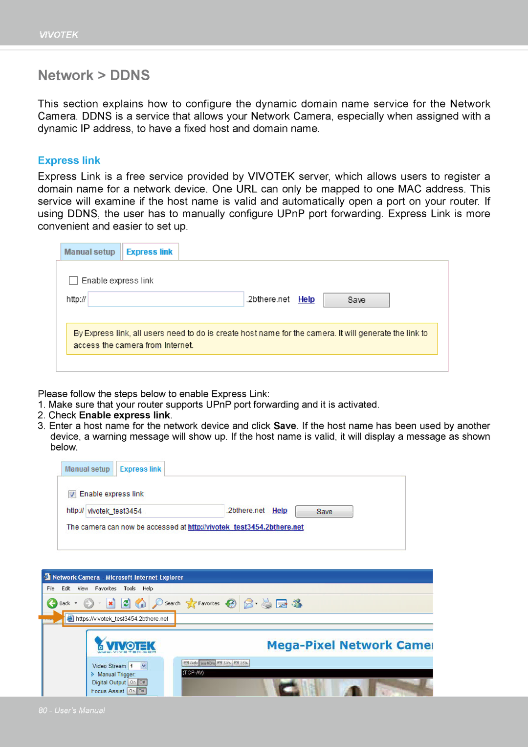 Vivotek SD8364E, M user manual Network Ddns, Express link 