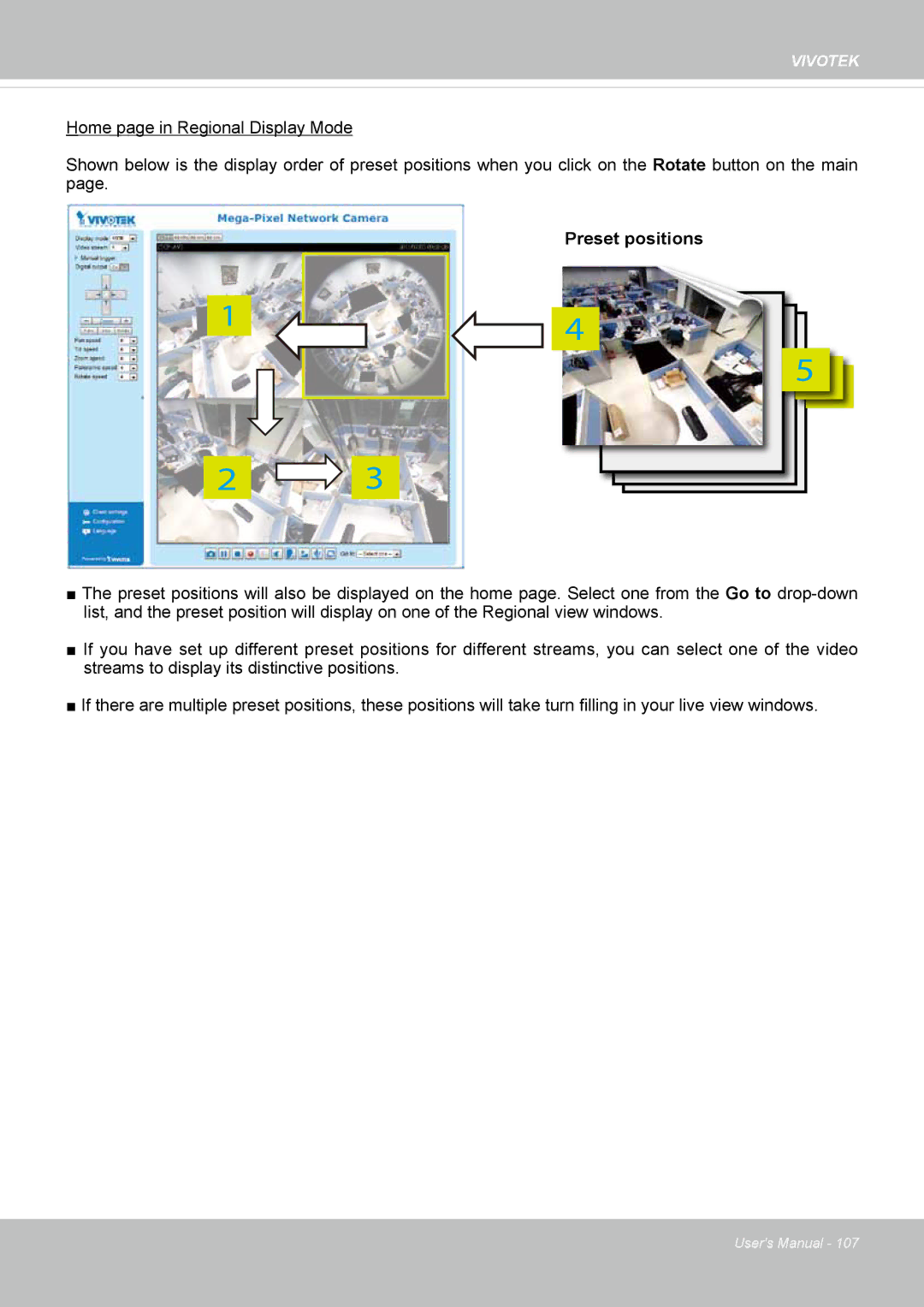 Vivotek SF8172 user manual Preset positions 