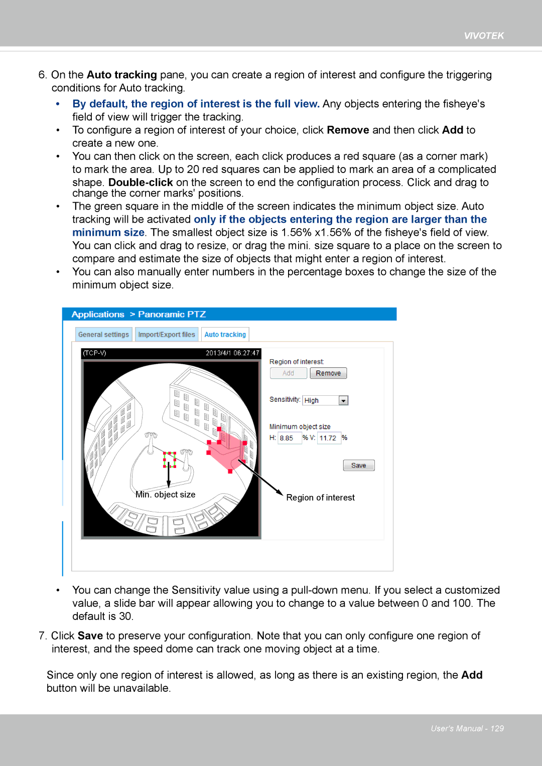 Vivotek SF8172 user manual Min. object size 