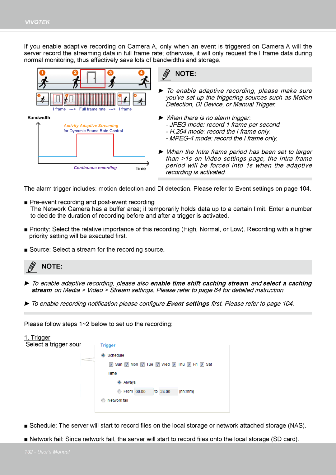 Vivotek SF8172 user manual Continuous recording 