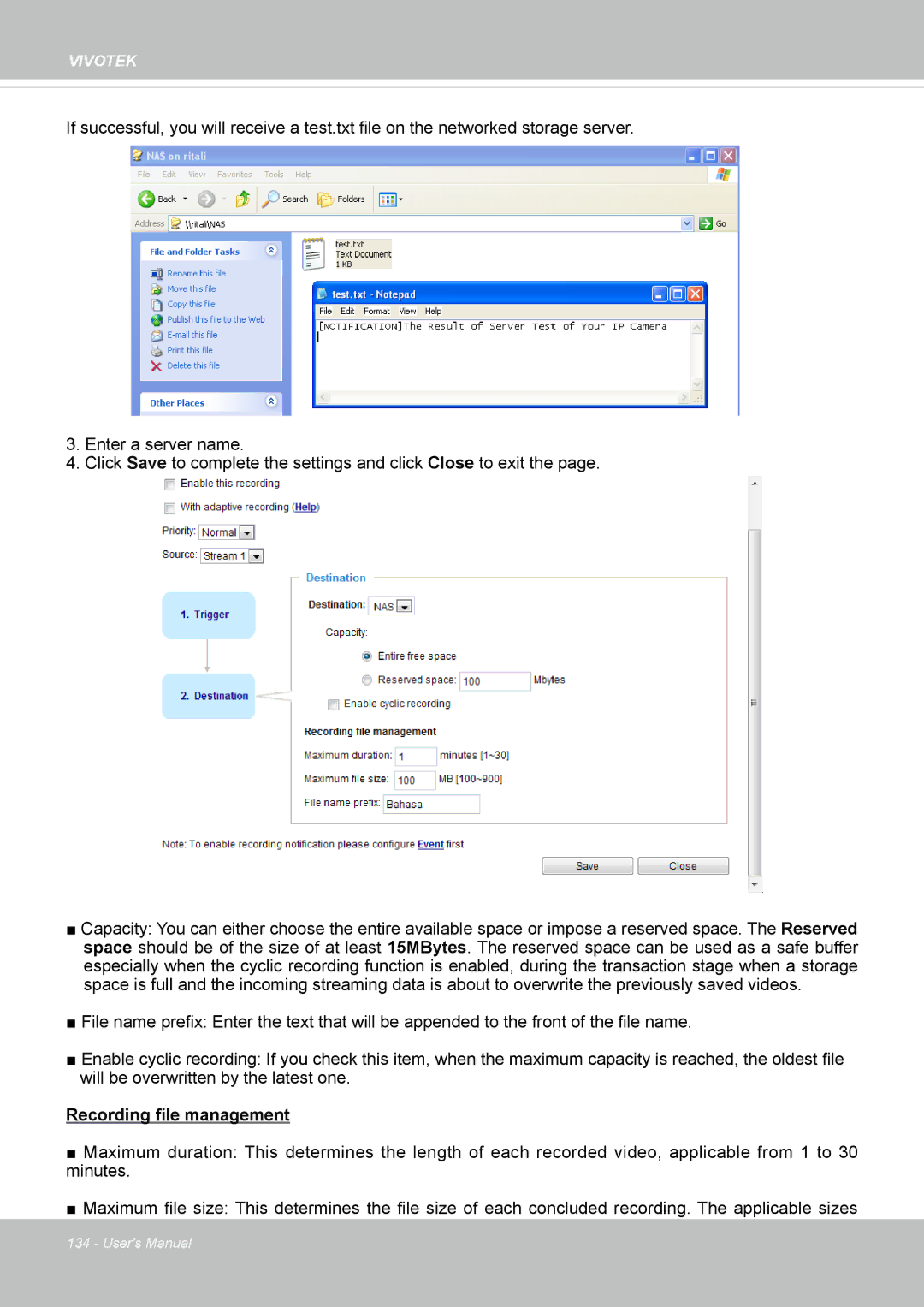 Vivotek SF8172 user manual Recording file management 