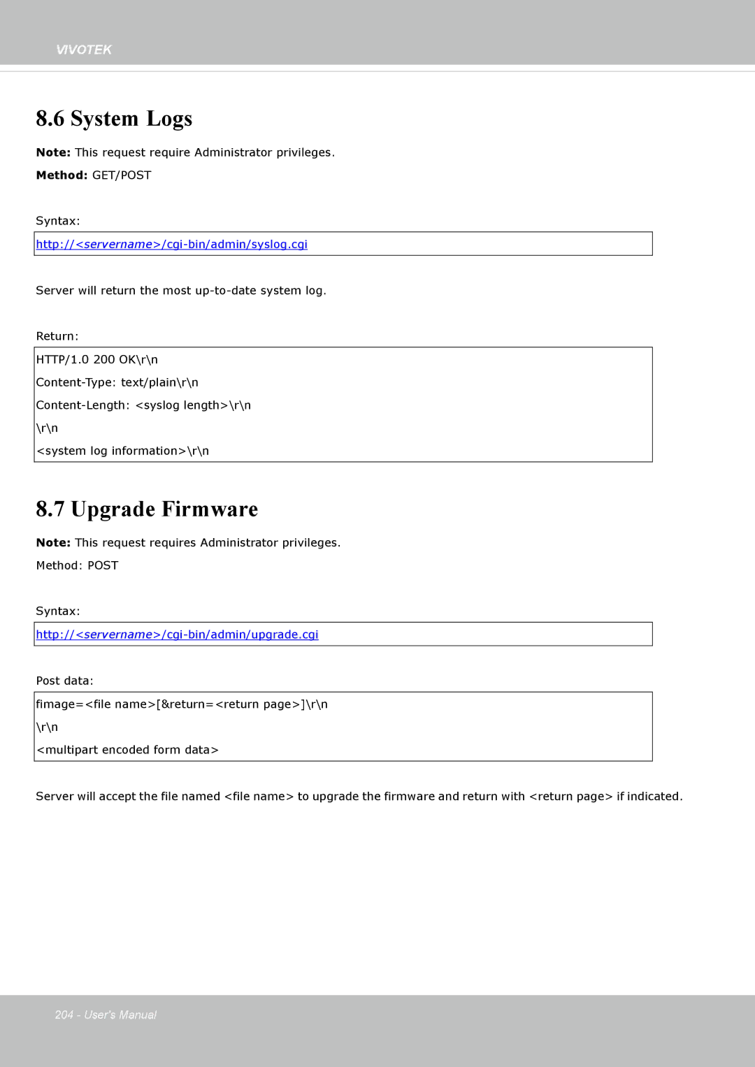 Vivotek SF8172 user manual System Logs, Upgrade Firmware 