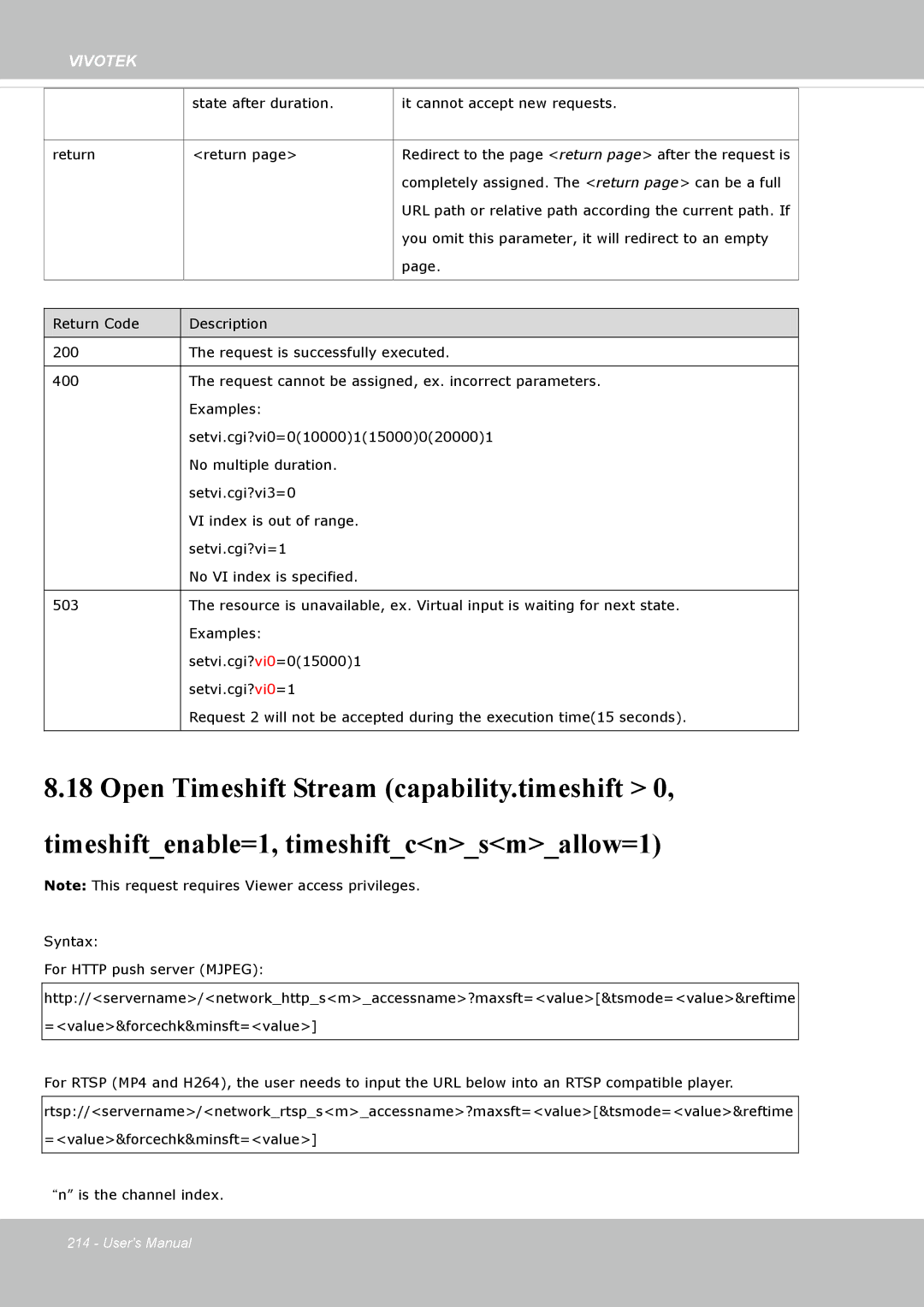 Vivotek SF8172 user manual State after duration It cannot accept new requests Return 