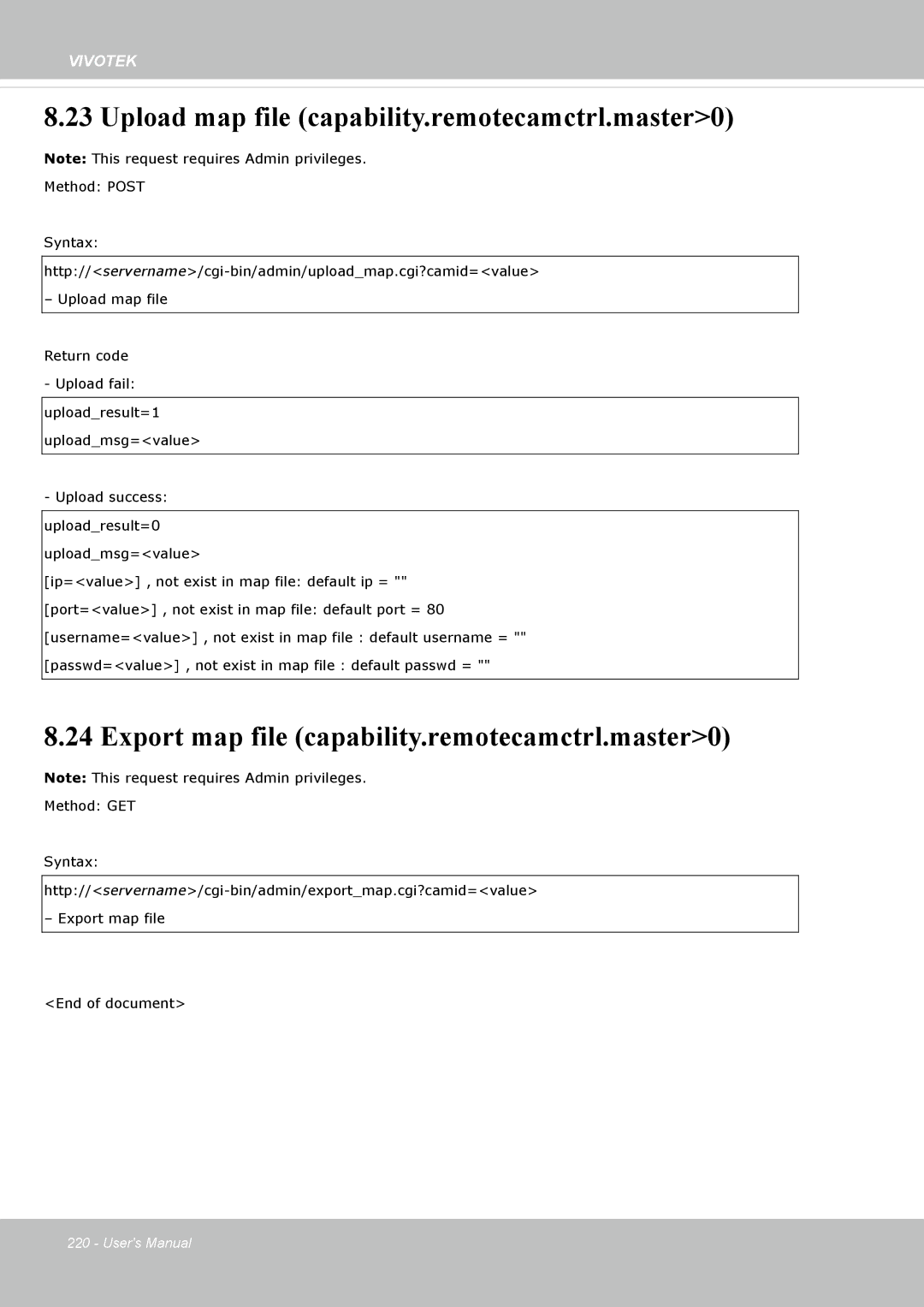 Vivotek SF8172 Upload map file capability.remotecamctrl.master0, Export map file capability.remotecamctrl.master0 