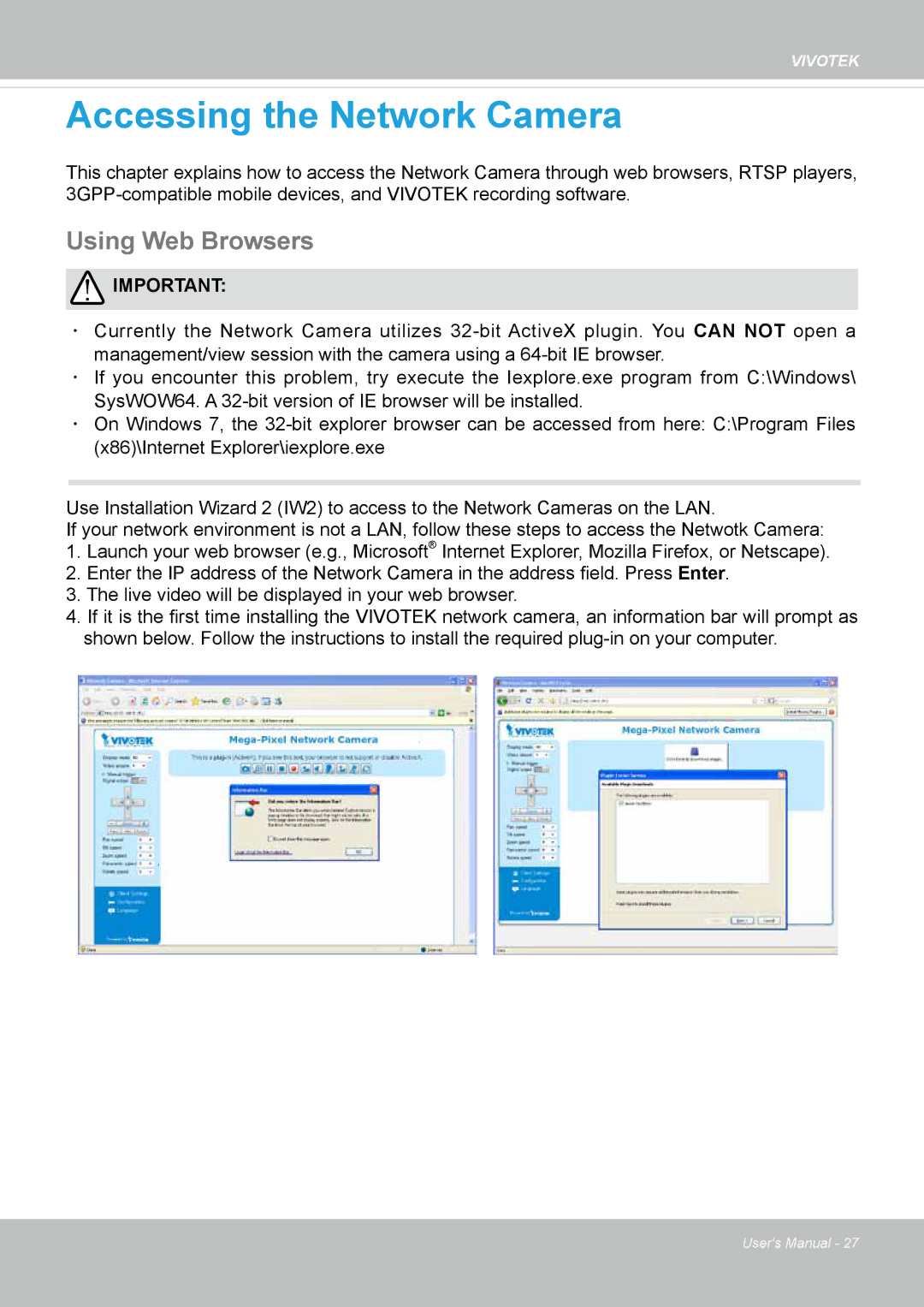 Vivotek SF8172 user manual Accessing the Network Camera, Using Web Browsers 