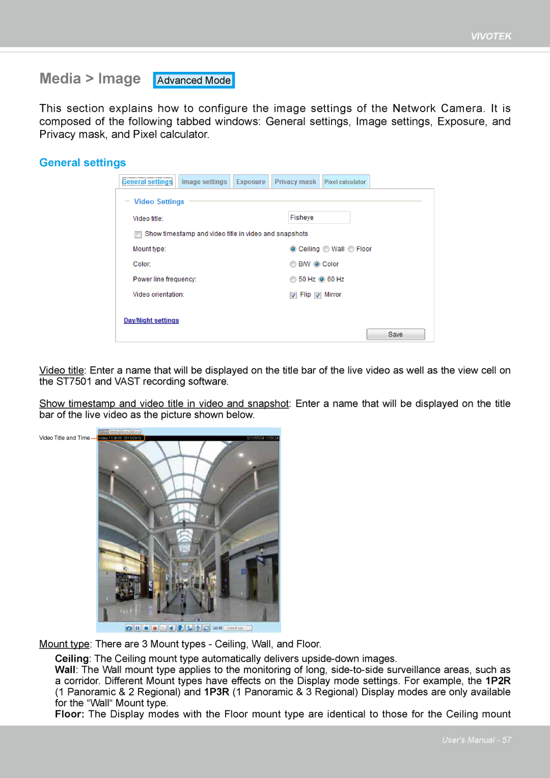 Vivotek SF8172 user manual Media Image, General settings 