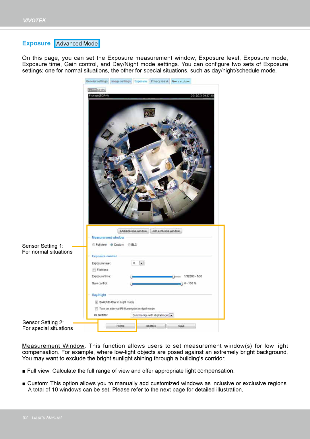 Vivotek SF8172 user manual Exposure 