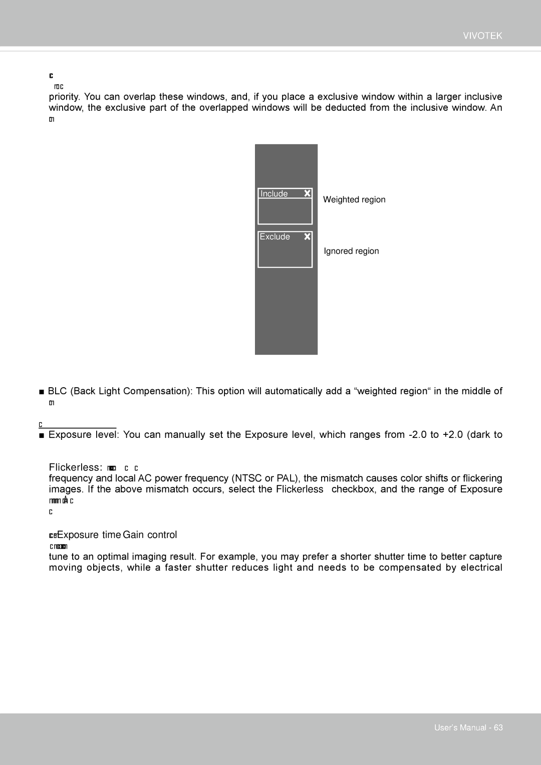 Vivotek SF8172 user manual Weighted region Ignored region 