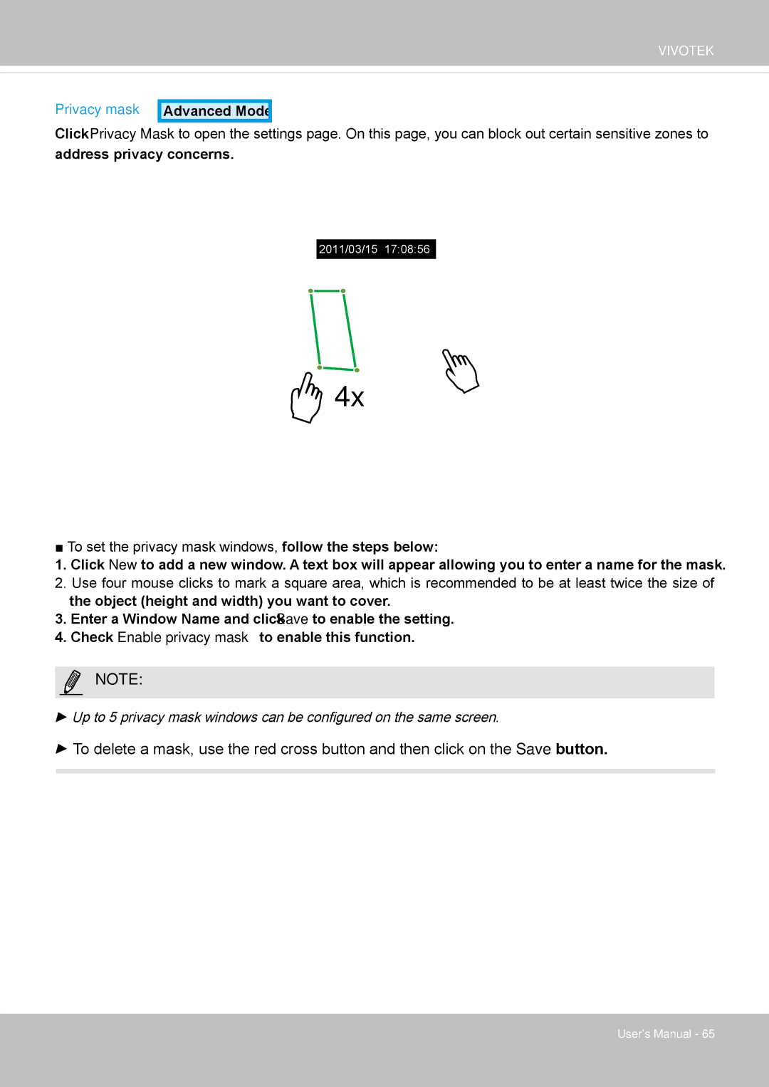 Vivotek SF8172 user manual Privacy mask 