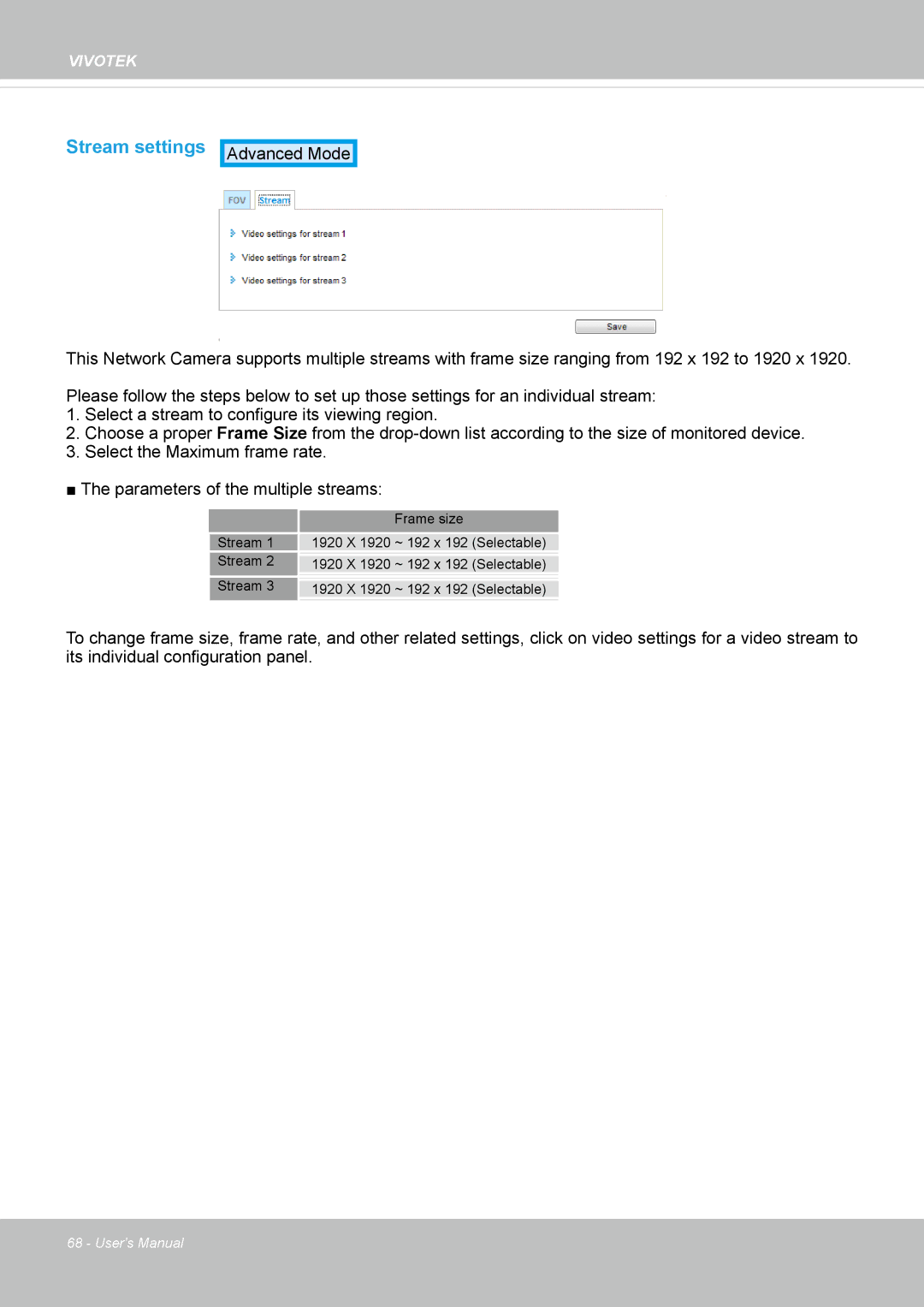 Vivotek SF8172 user manual Stream settings 