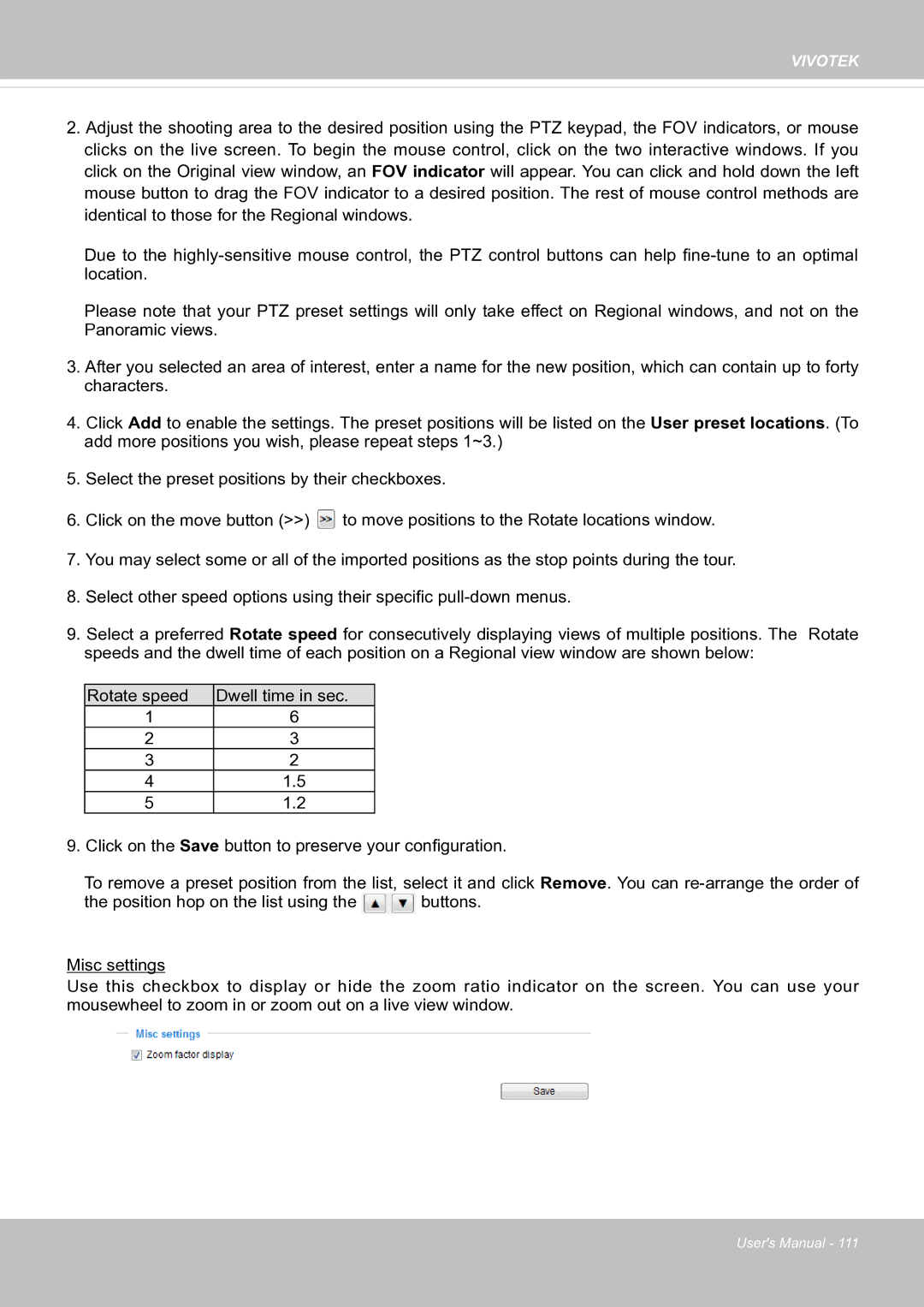 Vivotek SF8174 user manual Dwell time in sec 