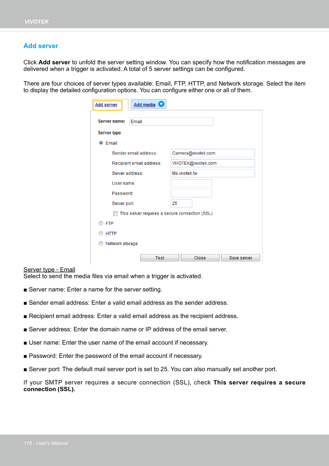 Vivotek SF8174 user manual Add server 