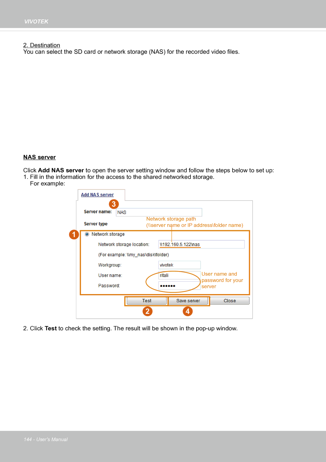 Vivotek SF8174 user manual NAS server 